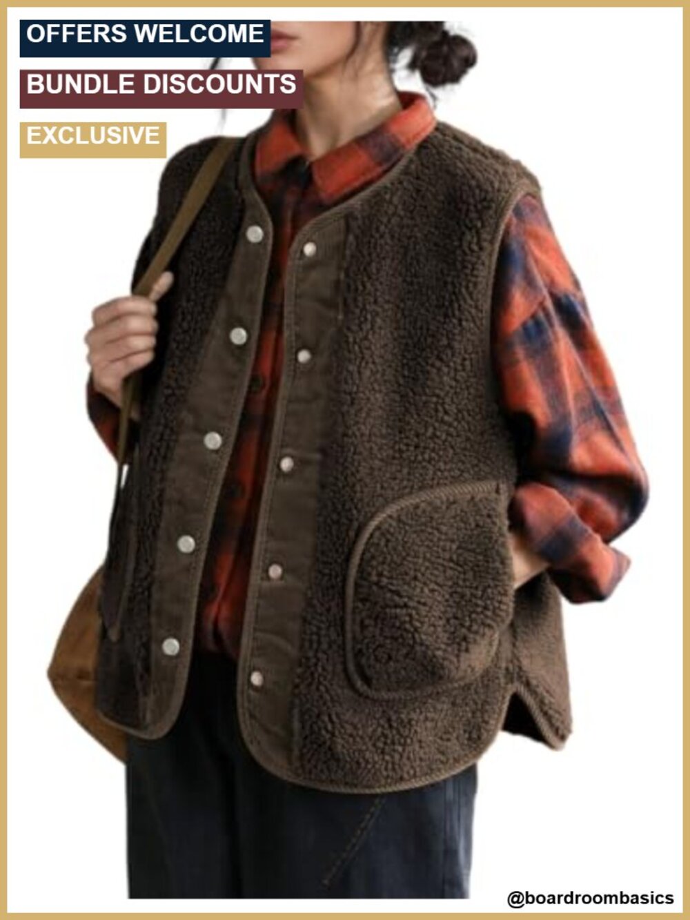 Fuzzy Fleece Vest Button Down Sherpa Sleeveless Jacket with Pockets